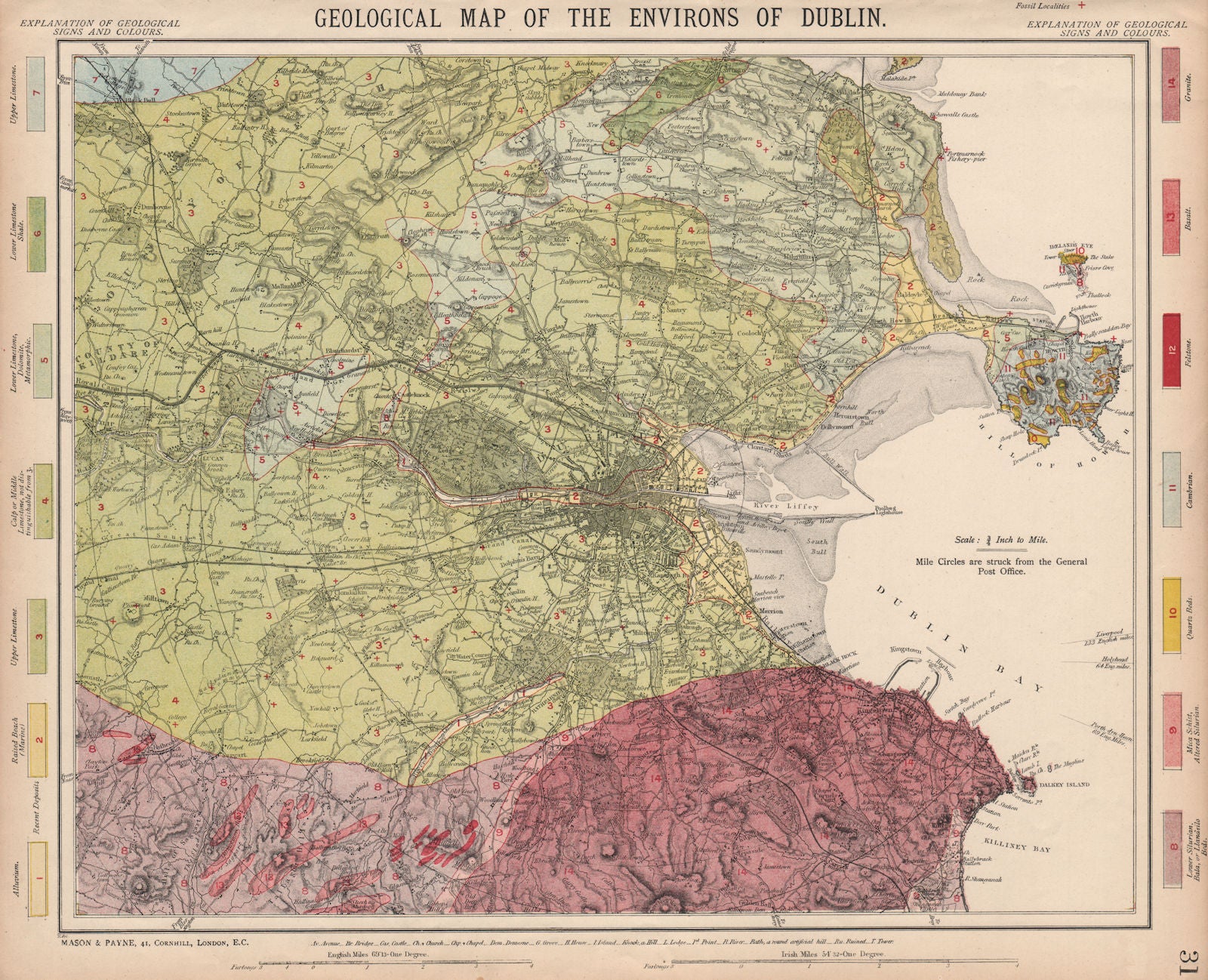 Geological map of the Environs of Dublin. Ireland. LETTS 1889 old antique